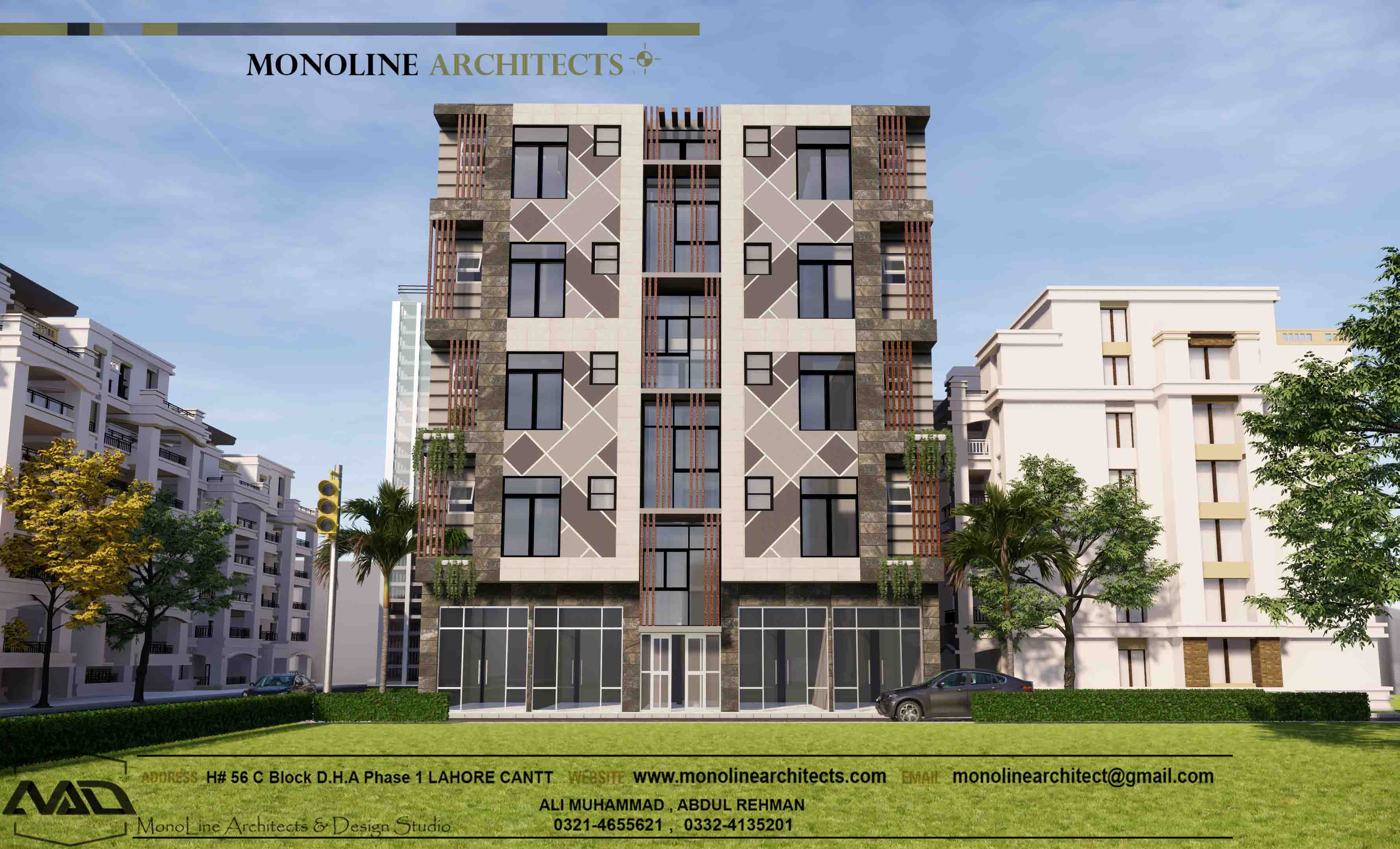 Grey stone apartments design by monoline architects