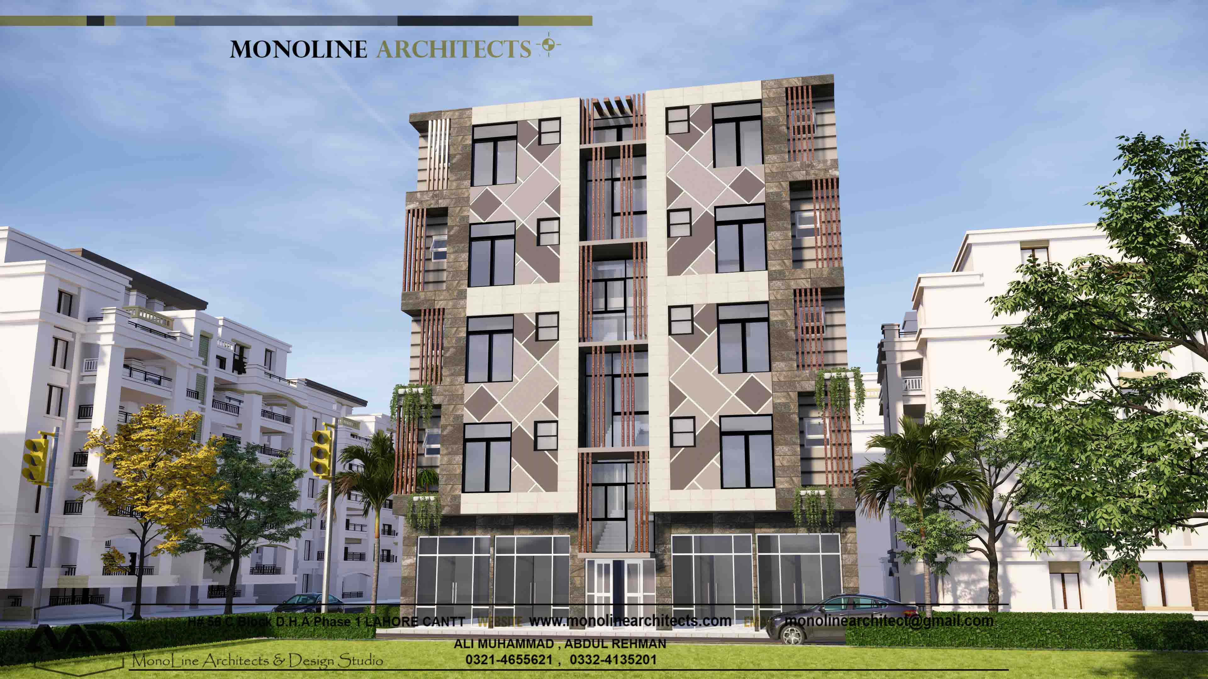 Grey stone apartments design by monoline architects