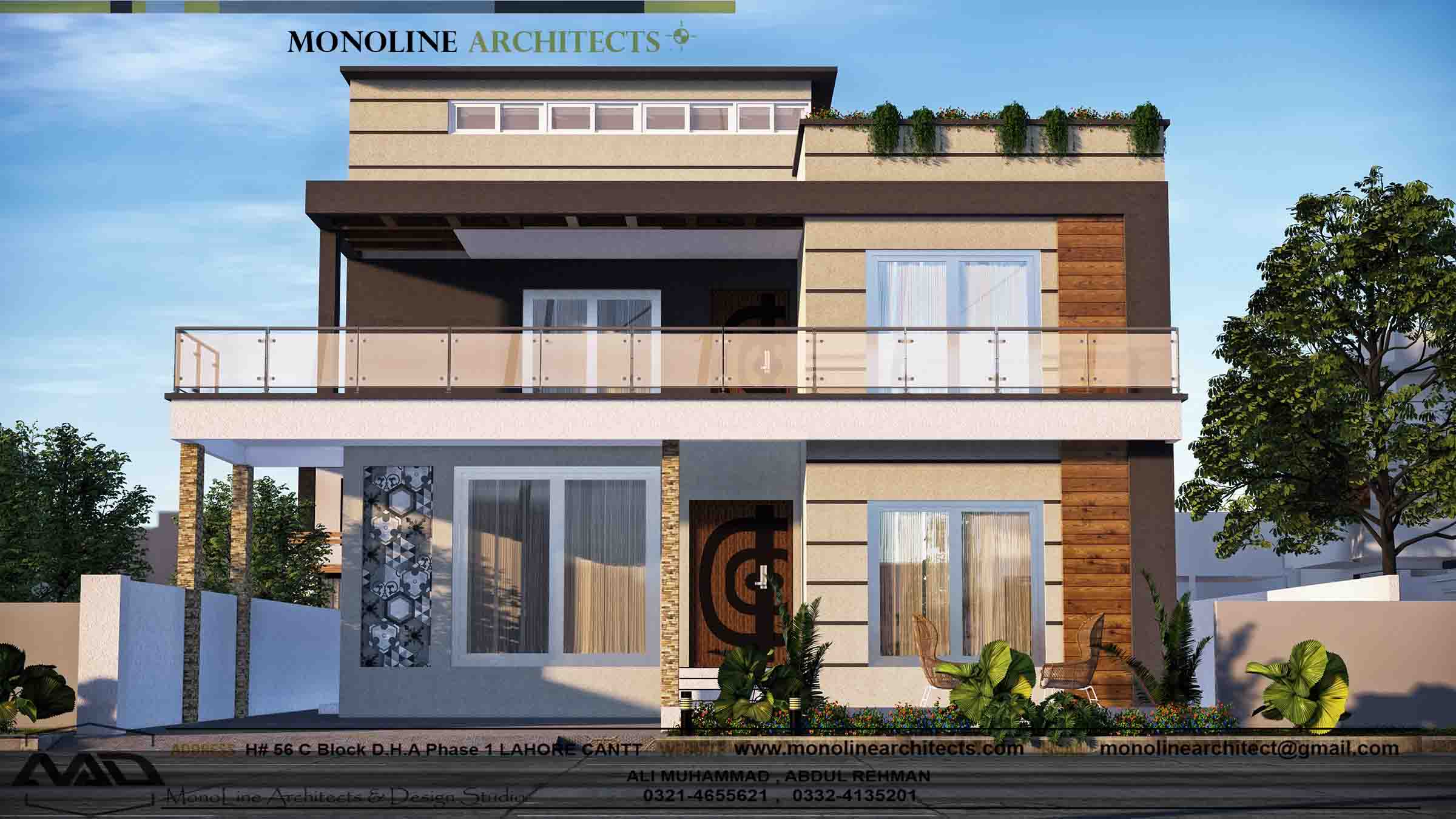 1 kanal house design front elevation by monoline architects